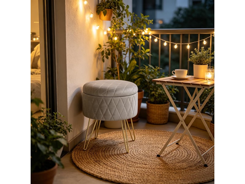  Pouf de rangement rond 1 pièce, siège d’appoint rembourré avec rangement intégré  - Conforama D