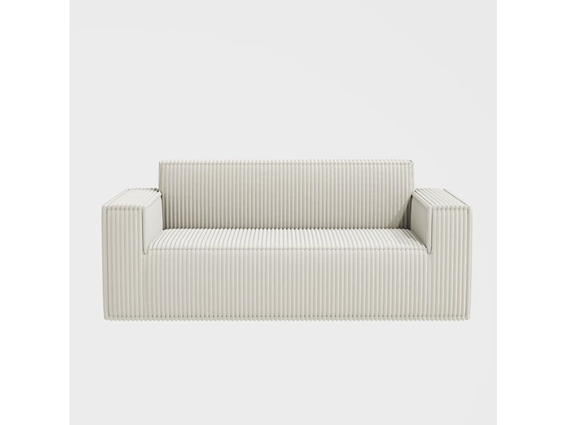  Canapé droit 2 places 178x86x70 cm en velours côtelé blanc cassé  - Conforama D