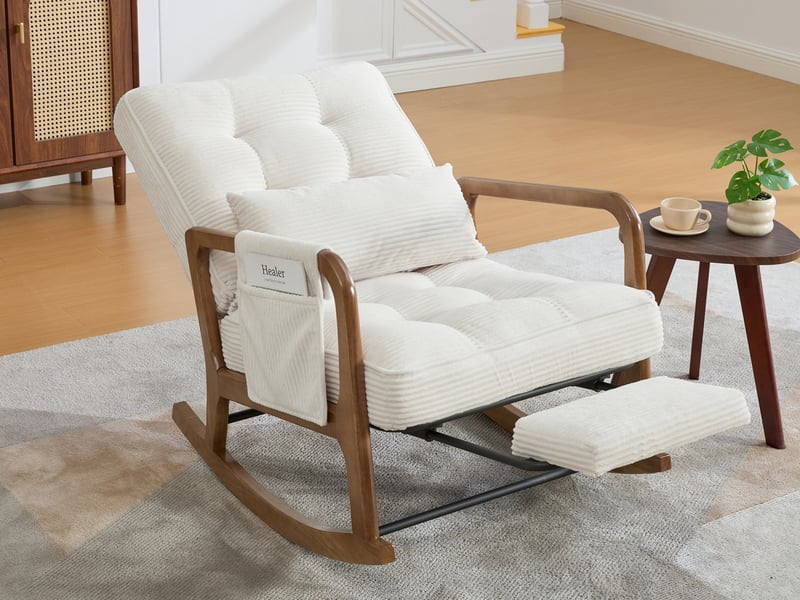  Fauteuil avec bascule, poches latérales et coussin lombaire, dossier réglable, 70 x 80 x 92 cm, beige  - Conforama B