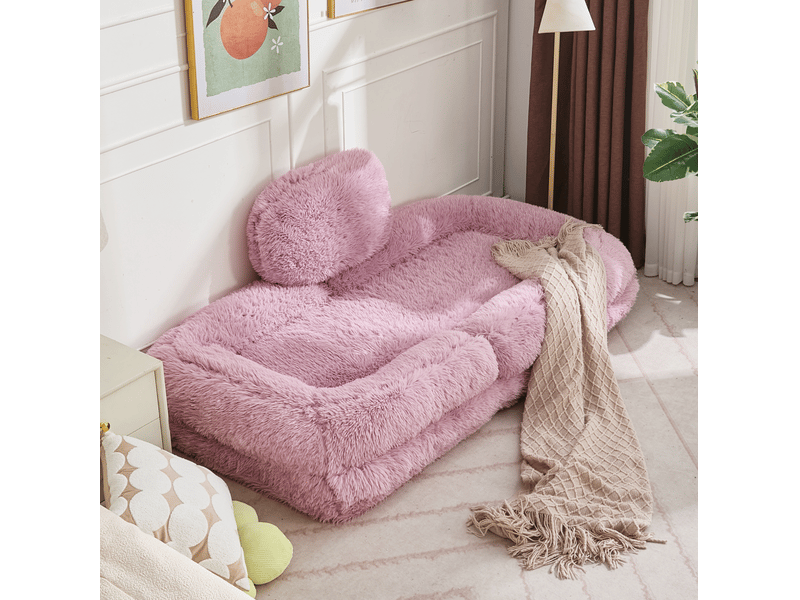 Fauteuil de sol réglable 5 positions rose en tissu, avec coussin, convertible en couchage 1 place confortable - Conforama B