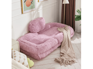 Fauteuil de sol réglable 5 positions rose en tissu, avec coussin, convertible en couchage 1 place confortable