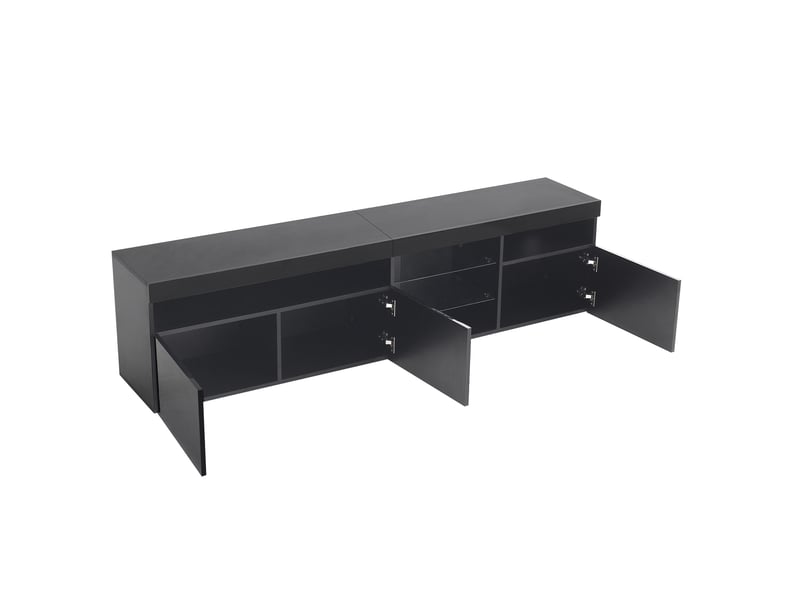  Meuble tv noir brillant 180 cm avec éclairage led 3 portes  - Conforama D