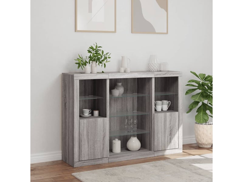  Buffets avec lumières led 3 pcs - bahut - meuble de rangement sonoma gris bois d'ingénierie  - Conforama D