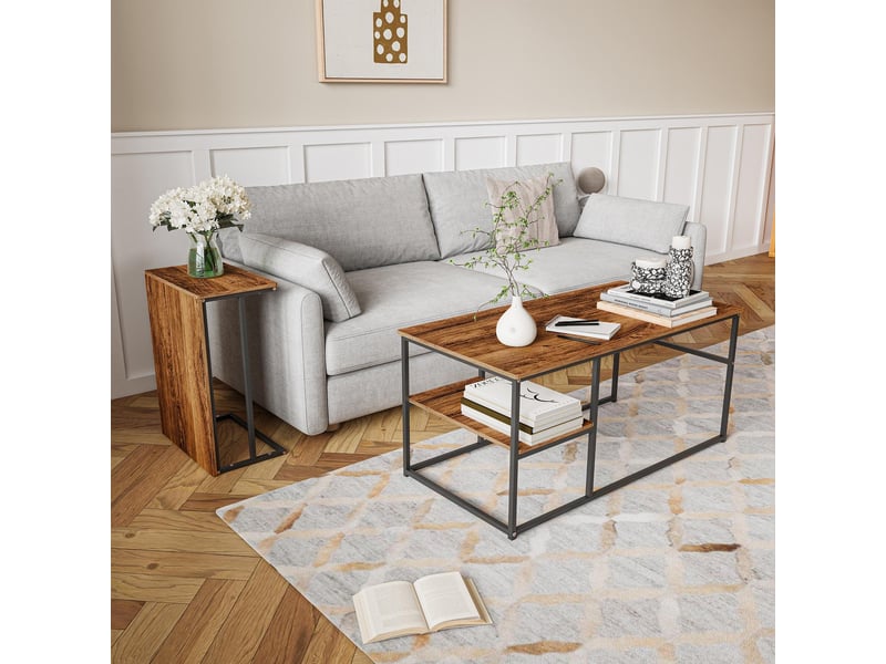  Tables basses - 105x52x48.5cm - gigognes rectangulaires effet bois, set de tables avec piètement métal - noir  - Conforama C