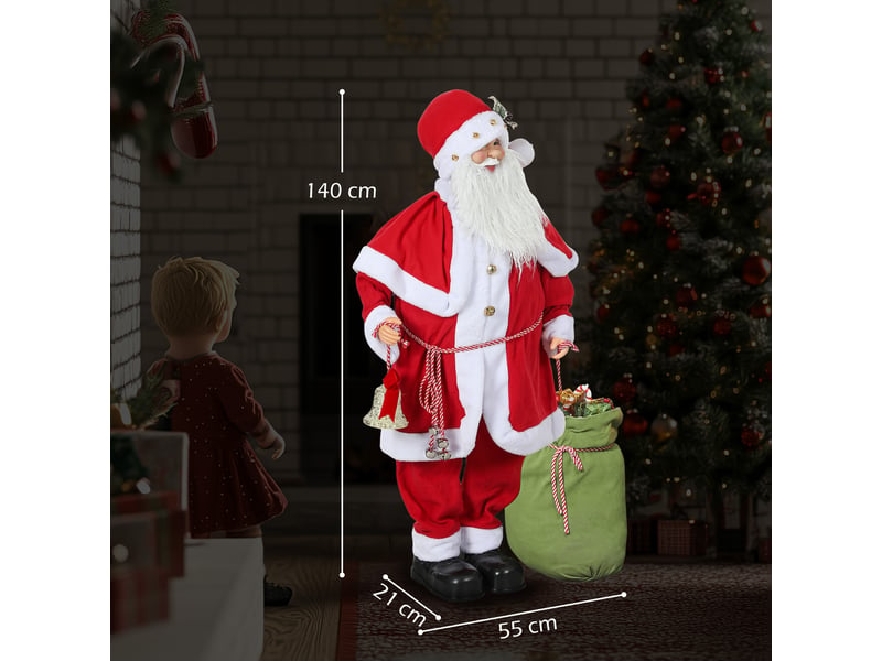  Figurine de père noël, debout de père noël rouge traditionnelle avec sac de cadeaux, effets sonores et cloche 140 cm  - Conforama C