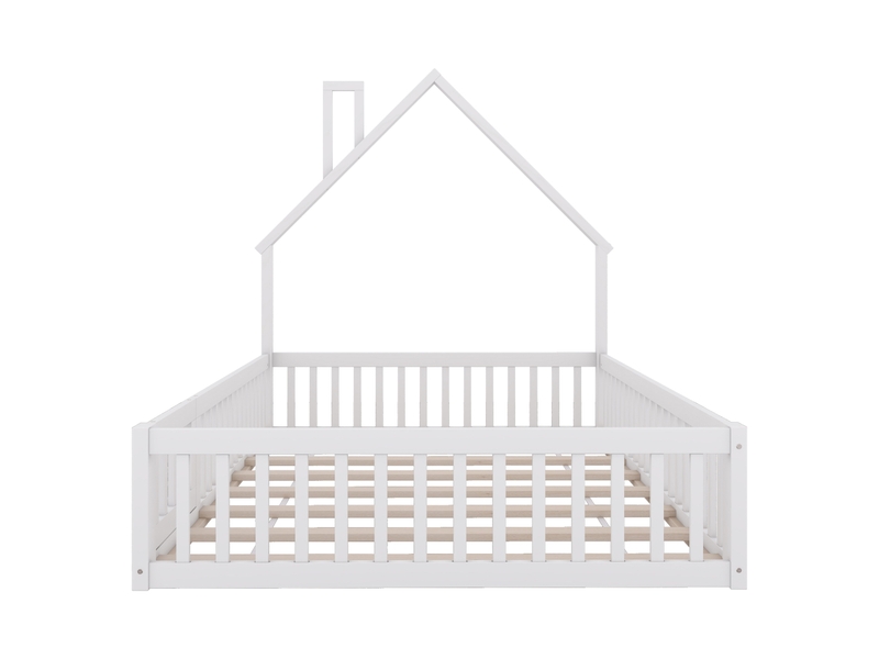  Lit enfant rembourré 140x200 cm en pin blanc, style minimaliste, forme cheminée, sommier à lattes  - Conforama A