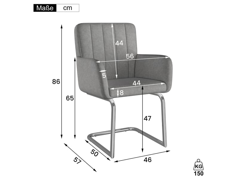  Chaise de salle à manger lot de 4 rembourrée avec accoudoirs et piètement en z, en polyuréthane et métal gris  - Conforama C