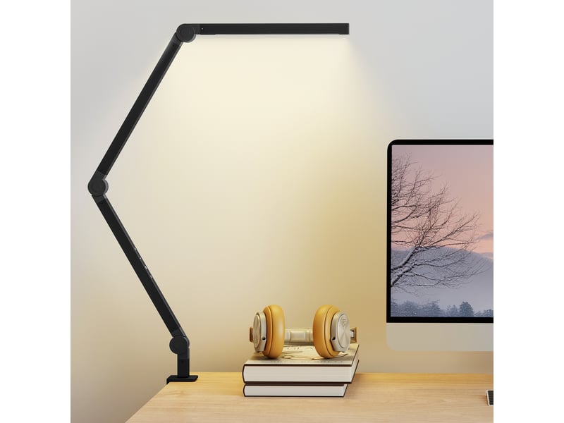  Lampe de bureau. Luminosité et couleur réglables. Pince en métal. 96 led. Noire.  - Conforama B