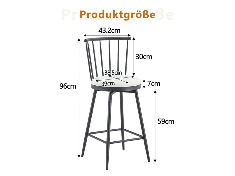  Lot de 2 tabourets de bar,39x39x96 cm,style industriel,similicuir,blanc  - Conforama C