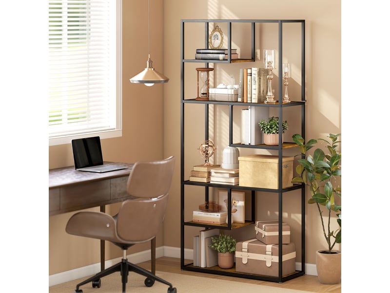  Bibliothèque industrielle à 7 niveaux en bois et acier, 83 x 34 x 180 cm, marron  - Conforama C