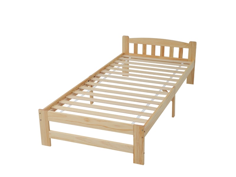 Lit simple 90x200cm, pied de support central, sommier, bois, nature, naturelle, sans matelas - Conforama E