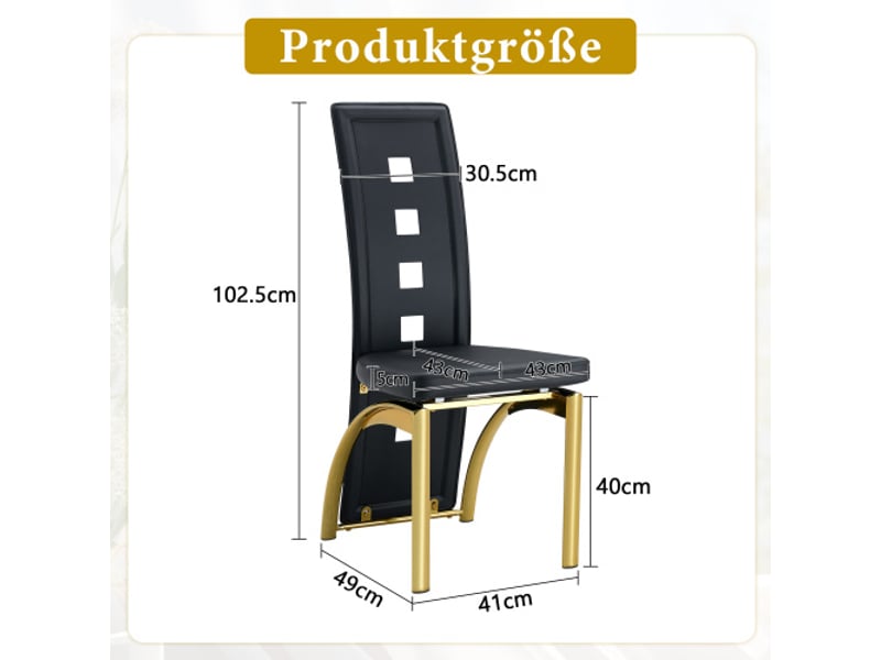  Lot de 2 chaises design européen - motif perforé, cuir pu noir, pieds en métal doré, hauteur 102,5 cm  - Conforama C