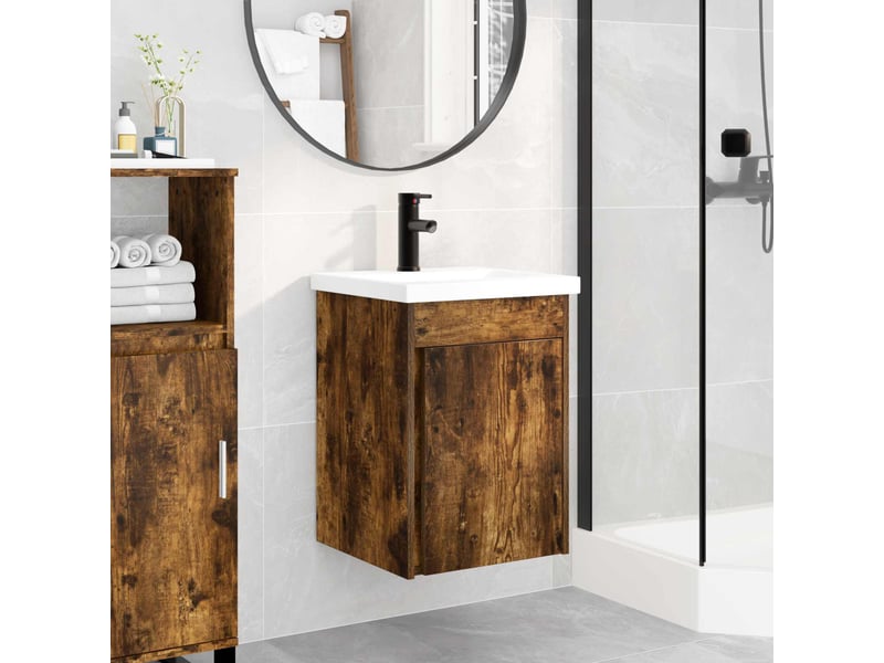 Meuble de rangement salle de bain avec robinet chêne fumé shl2657 - Conforama B