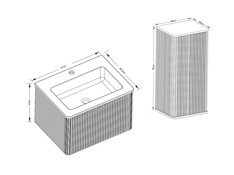  Meuble sous vasque avec meuble colonne, rangements suspendus et vasque en résine pour salle de bain blanche  - Conforama D