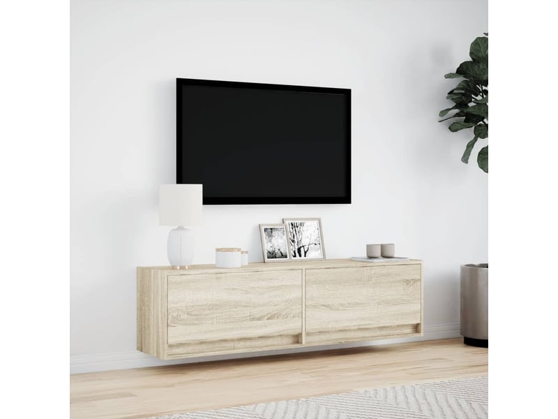 Meuble tv - banc tv - meuble de rangement mural avec lumières led chêne sonoma 140x31x38 cm - Conforama D