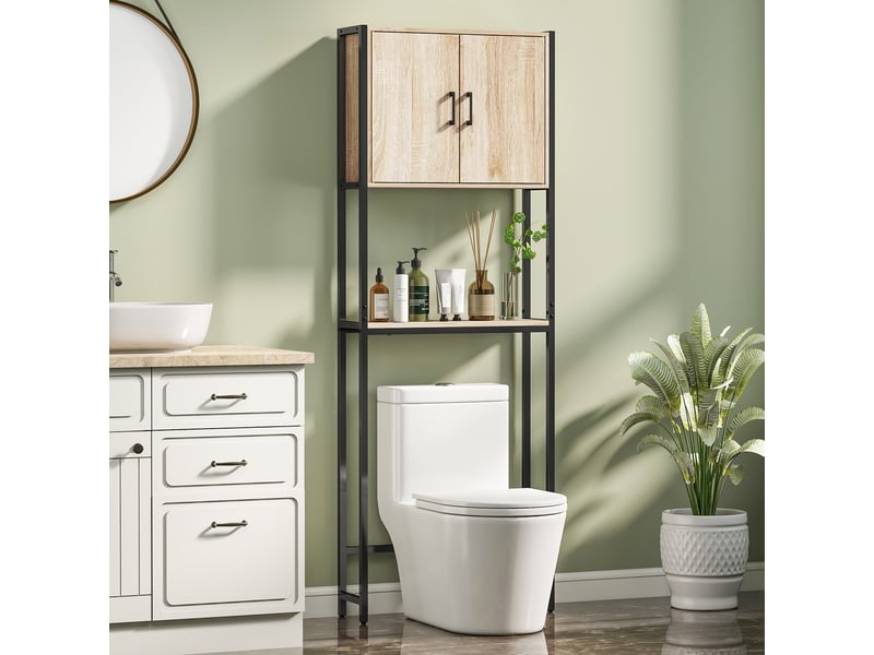  Étagère de toilettes meuble de salle de bain dessus toilette wc avec étagère ouverte et placard 2 portes  - Conforama A
