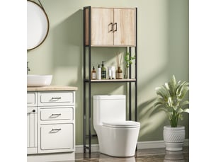 Étagère de toilettes meuble de salle de bain dessus toilette wc avec étagère ouverte et placard 2 portes
