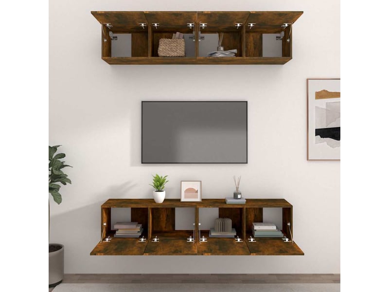  Lot de 4 meuble tv bas salon chêne fumé 80x30x30 cm bois d'ingénierie  - Conforama C