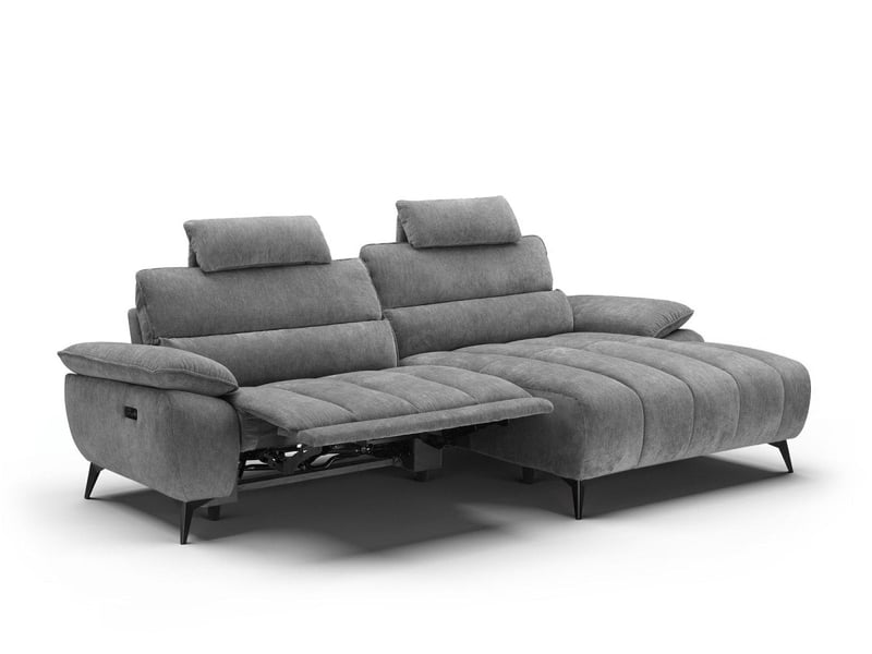  Canapé d'angle relax électrique en velours chiné gris lyana - angle droit  - Conforama D