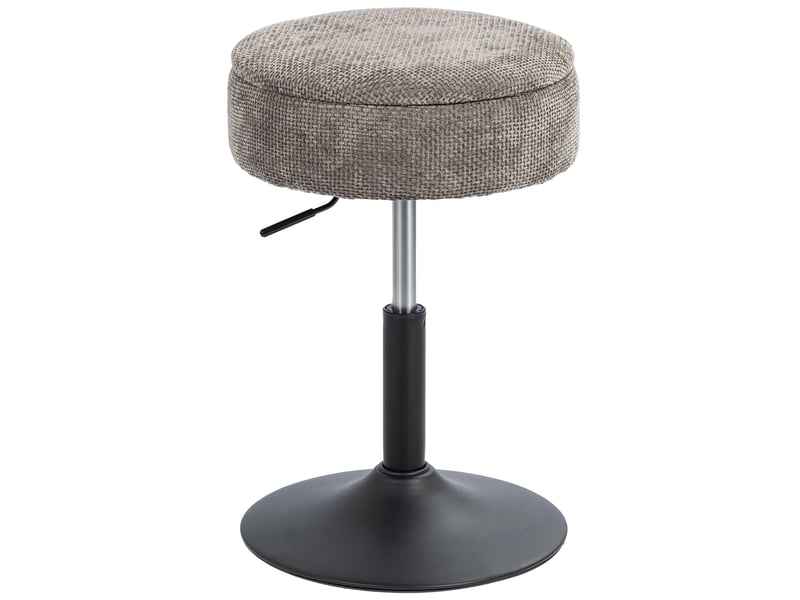  Tabouret de bar avec rangement, réglable en hauteur, tabouret de cuisine rond pivotant, revêtu de chenille grise  - Conforama A
