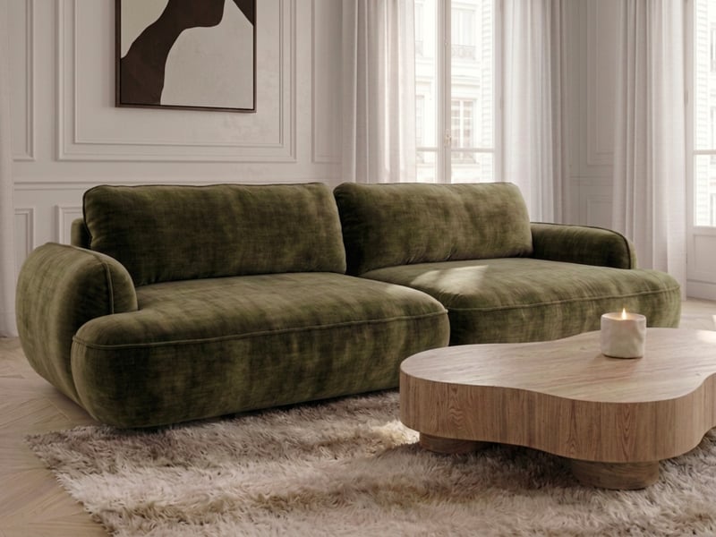  Bobochic canapé droit convertible 4 places celeste tissu lisse vert CELESTE - Conforama C