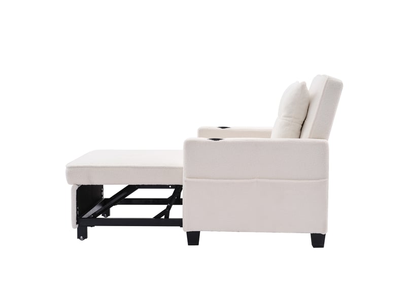 Fauteuil convertible 3 en 1 avec dossier réglable, port usb, porte-gobelets et poche latérale en bois métal blanc  - Conforama E