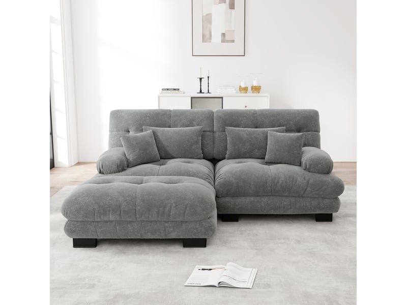 Canapé d'angle modenvie cloud modulable 2 places en chenille gris 220 x 145 x 81 cm - Conforama D