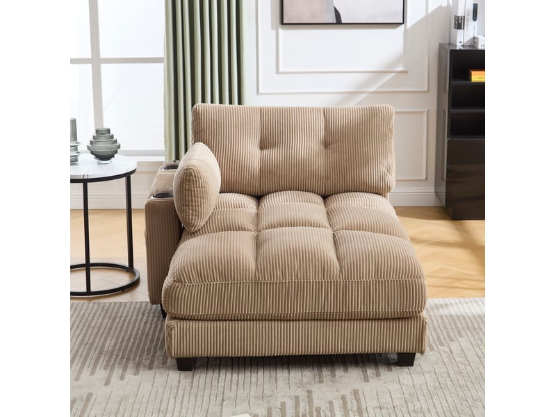  Fauteuil relax 1 place en velours côtelé kaki avec usb et porte-gobelets  - Conforama D