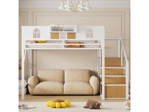 Lit mezzanine 140x200 cm <strong>MERAX</strong>  <strong>lit enfant blanc</strong> coloris blanc