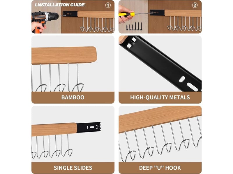  Cintres coulissants escamotables pour placards - 12 boucles pour ceintures, cravates, gilets, foulards et bijoux - extension de rail latérale gauche pour armoires, placards et penderies.  - Conforama D
