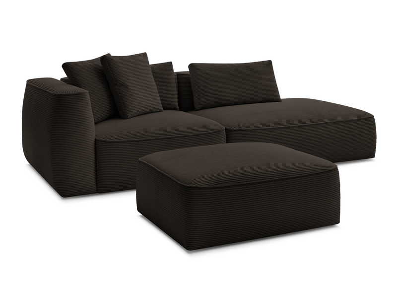 Bobochic canapé droit fixe 3 places leopold velours côtelé avec pouf marron accoudoir gauche LEOPOLD - Conforama A
