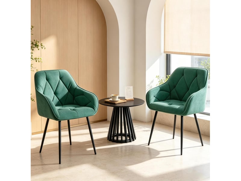  Lot de 2 chaises de salle à manger modernes avec dossier ergonomique, assise rembourrée en velours et assise en métal  - Conforama B