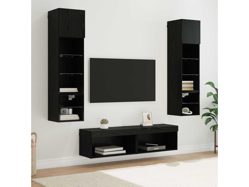  Unité murale de tv 6 pcs chêne noir bois d'ingénierie shl97631  - Conforama B