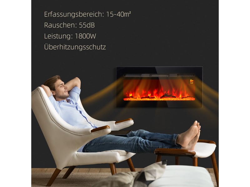  Cheminée électrique murale noire 1800 w avec télécommande  - Conforama W