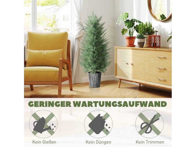  Lot de 2 plantes artificielles cyprès 90 cm vertes en plastique avec protection uv, décor sans entretien  - Conforama D