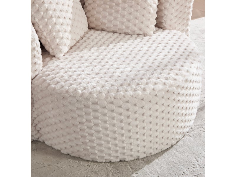  Fauteuil en mousse ulevr avec repose-pieds, tissu effet fourrure beige, 1 place, 130 x 115 x 84 cm, livré compressé sans montage  - Conforama E