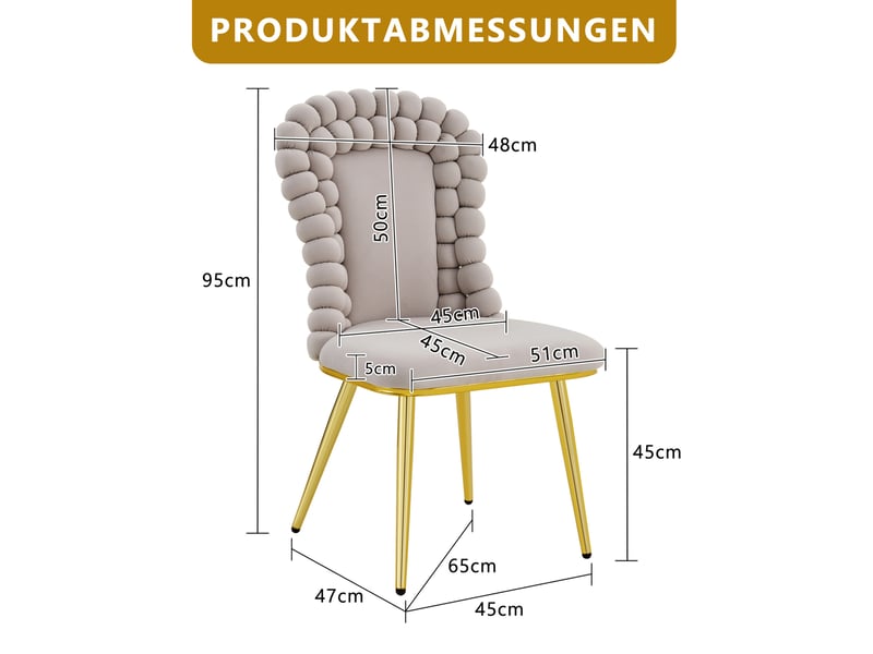  Chaise de salle à manger 47x51x95 cm dossier à perles métal gris clair  - Conforama E