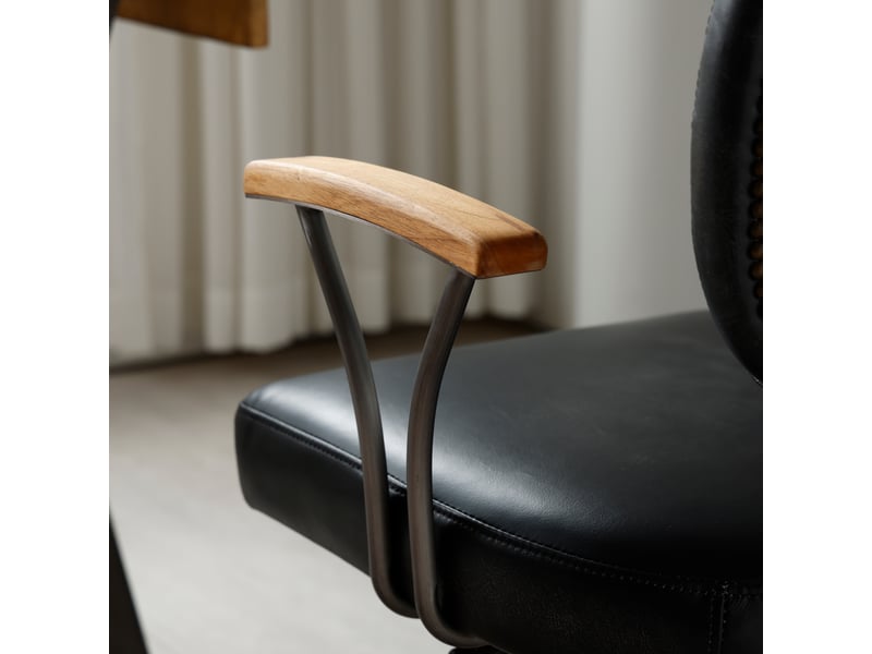  Chaise de bureau en cuir noir, fauteuil de direction ergonomique avec accoudoirs en chêne et hauteur réglable, 63x51x82 cm  - Conforama W