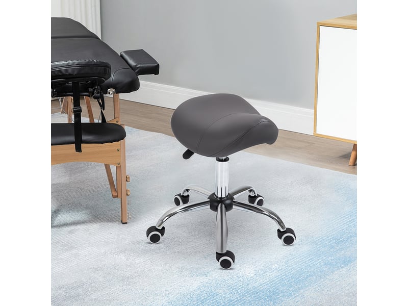  Tabouret de travail en forme de selle avec roulettes et hauteur réglable pour salons de coiffure et tatouage en gris dimensions 52x53x49-61 cm  - Conforama B