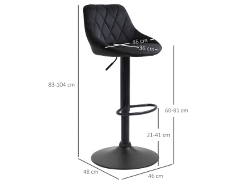  Tabouret de bar 2 pièces pivotant avec dossier réglable et repose-pieds, en polyester noir 46×48×104 cm  - Conforama C