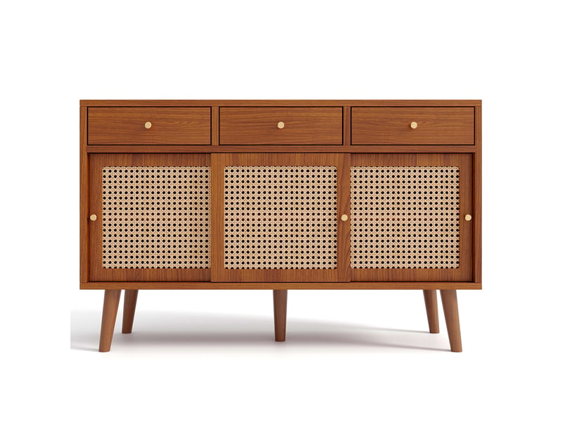  Buffet bas enfilade 120x40x78cm rangement optimisé | style bohème effet chêne et cannage | charge 70kg montage facile - bois foncé  - Conforama A