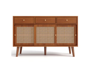 Buffet bas enfilade 120x40x78cm rangement optimisé | style bohème effet chêne et cannage | charge 70kg montage facile - bois foncé