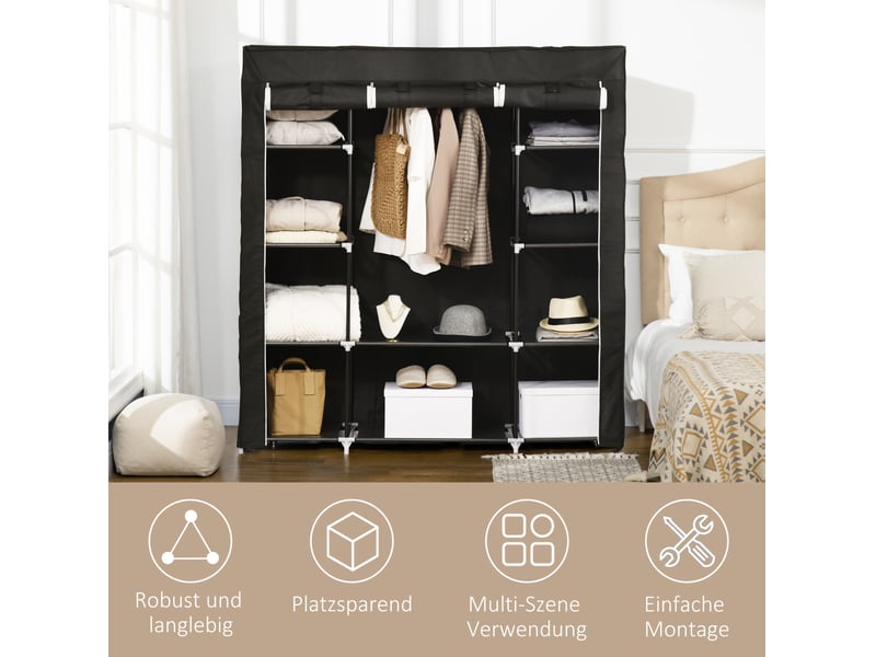 Armoire en tissu 150x43x162,5 cm avec 1 tringle et 10 compartiments métal noir  - Conforama E