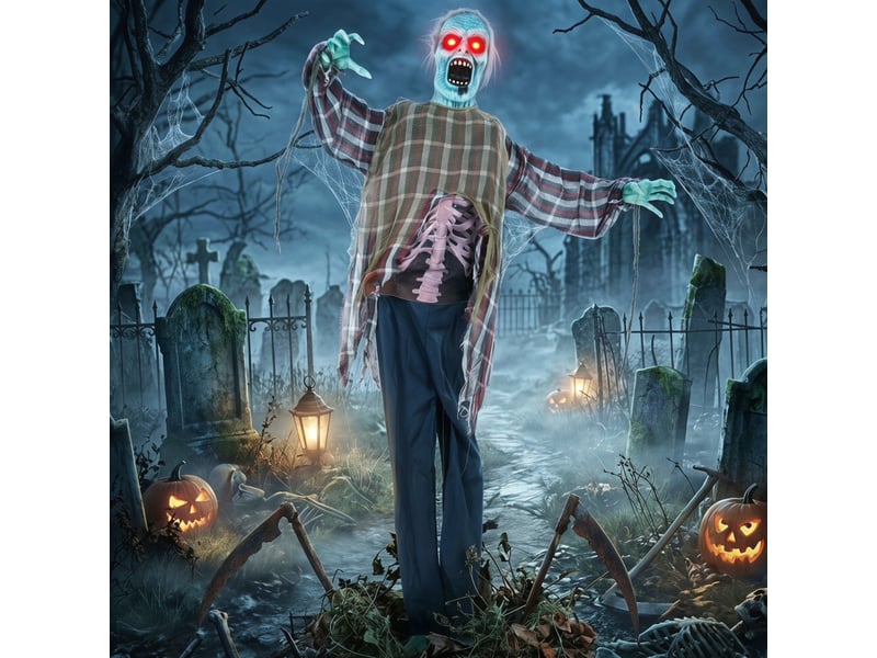  Décoration halloween animée zombie grandeur nature 170 cm activation sonore et tactile déco effrayante  - Conforama D