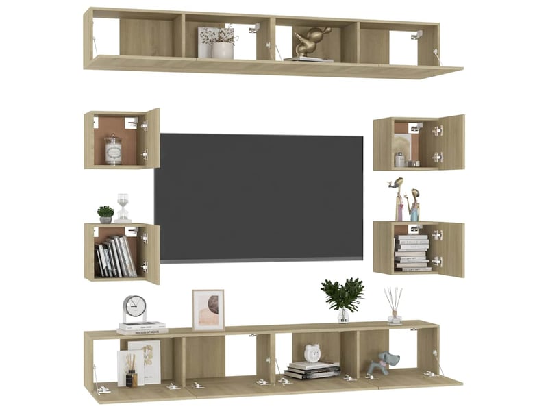  Ensemble de meubles tv 8 pcs chêne sonoma bois d'ingénierie shl75332  - Conforama E