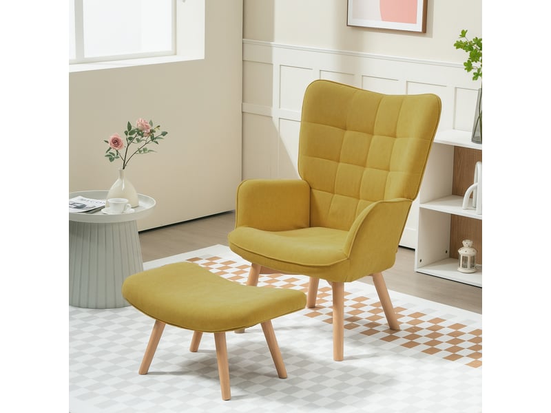  Fauteuil d'appoint avec repose-pieds, fauteuil inclinable aspect velours côtelé, fauteuil à pieds en bois, pour salon, orange  - Conforama C