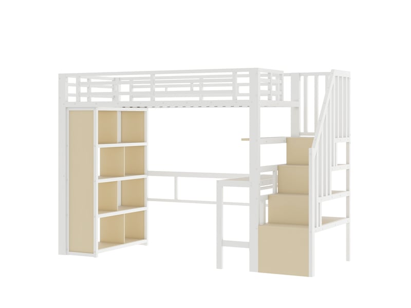 Lit mezzanine métal blanc 90x200 cm avec bureau led rangement escalier - Conforama E
