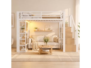 Lit mezzanine 140x200 cm <strong>FLORAGRACE</strong>  <strong></strong> coloris blanc
