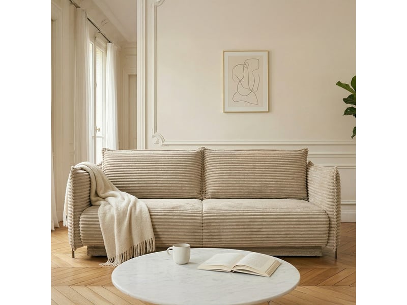  Canapé sorrento - velours côt. Beige - droit - convert. - 3pl 3CA60.AM.3D.C.02 - Conforama B