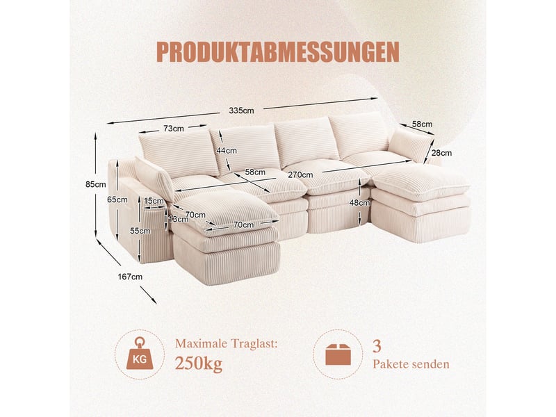  Canapé d'angle panoramique fixe 4 places tissu beige canapé compressible - Conforama C